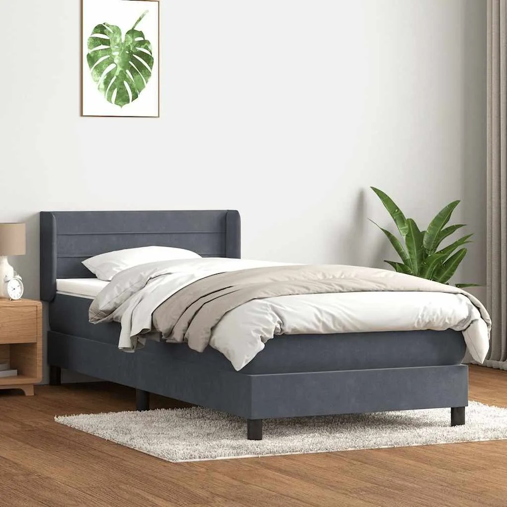 Κρεβάτι Boxspring με Στρώμα Σκούρο Γκρι 80x220 εκ. Βελούδινο - Γκρι