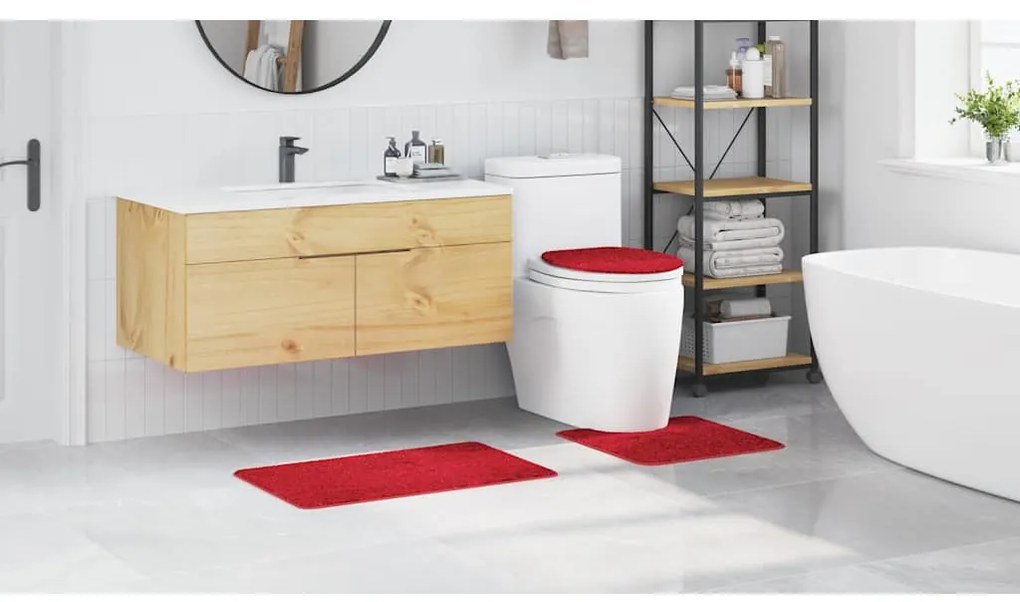 vidaXL Πατάκι μπάνιου 3 pcs Κόκκινο 50 x 50 cm Πολυπροπυλένιο