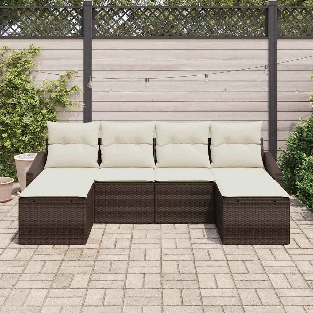 vidaXL Σετ Καναπέ Κήπου 6 pcs Καφέ Πολυ ράταν