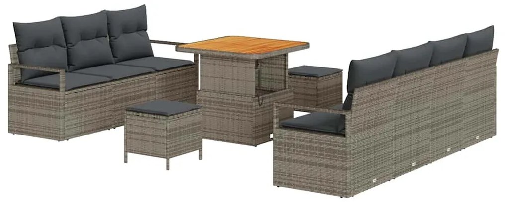 vidaXL Σετ Καναπέ Κήπου με μαξιλάρι 10 pcs Γκρι Πολυ ράταν