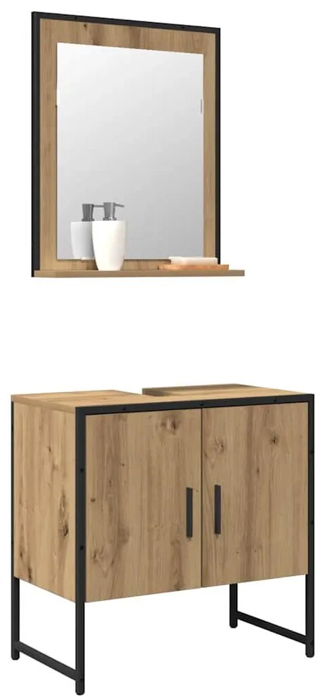 vidaXL Σετ Επίπλων Μπάνιου Επιτοίχιο 2 pcs Καφέ Επεξεργασμένο ξύλο