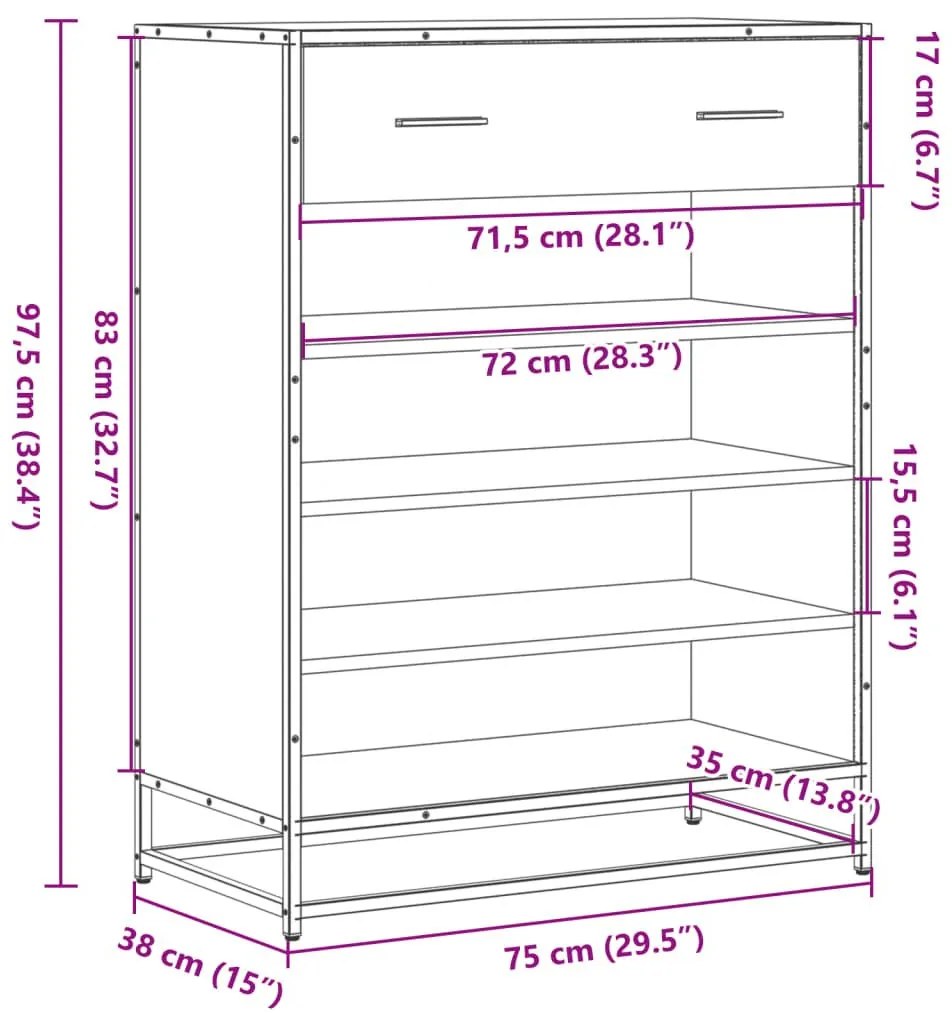 Ντουλάπι παπουτσιών Sonoma Oak Κατασκευασμένο ξύλο και μέταλλο - Καφέ