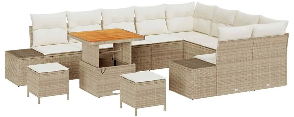 vidaXL Σετ Καναπέ Κήπου με αποθήκευση 12 pcs Μπεζ Πολυ ράταν