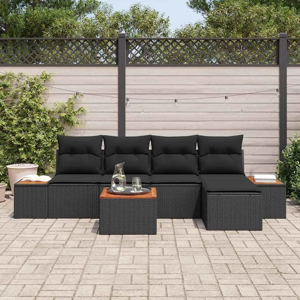vidaXL Σετ Καναπέ Κήπου με μαξιλάρι 6 pcs Μαύρο Πολυ ράταν
