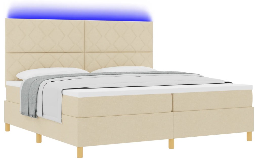 vidaXL Κρεβάτι με βάση και στρώμα & LED Κρεμ 200x200 cm Υφασμάτινο