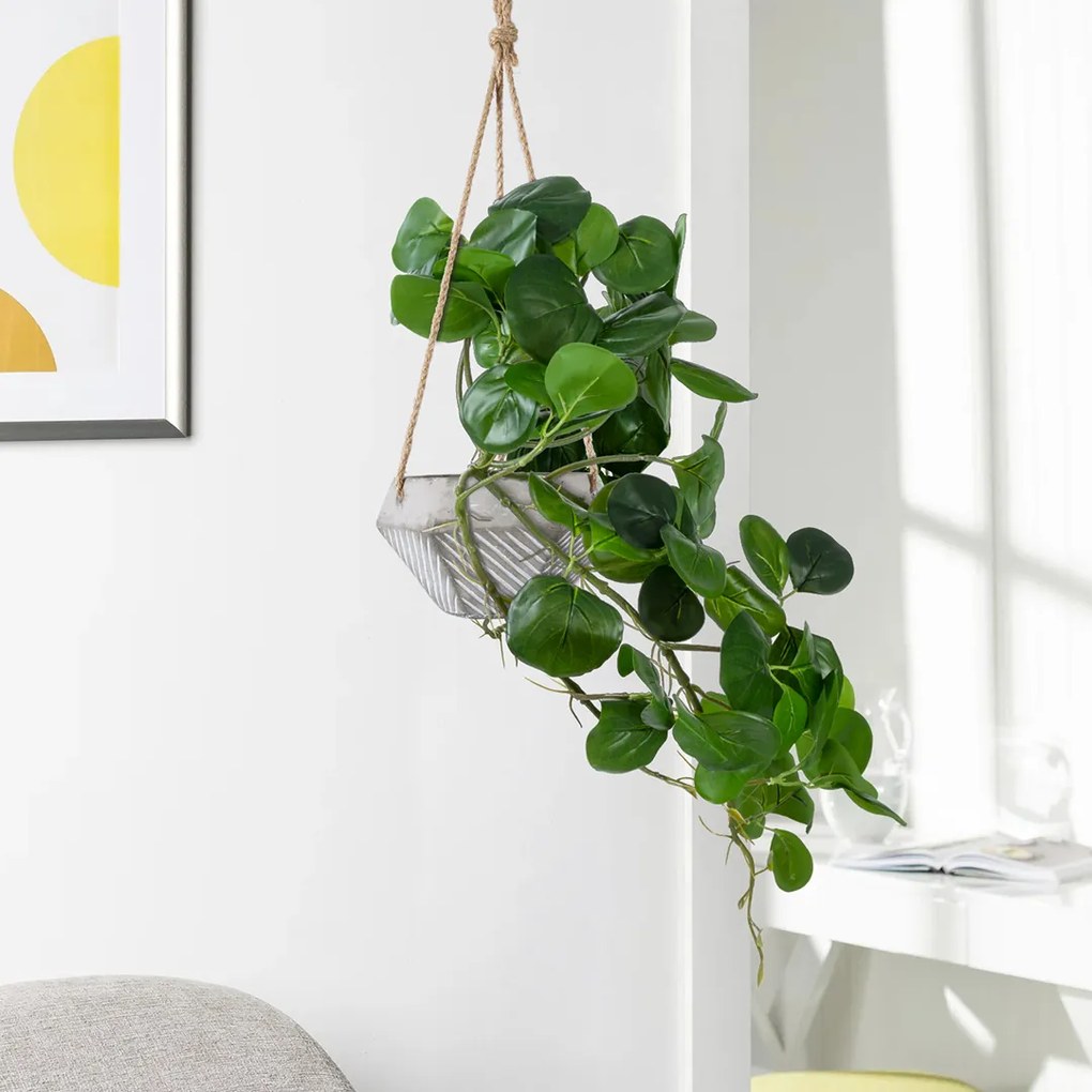 GloboStar® Artificial Garden HANGING PEPEROMIA 20599 Τεχνητό Διακοσμητικό Κρεμαστό Φυτό Πεπερόμια Μ30 x Π31 x Υ50cm