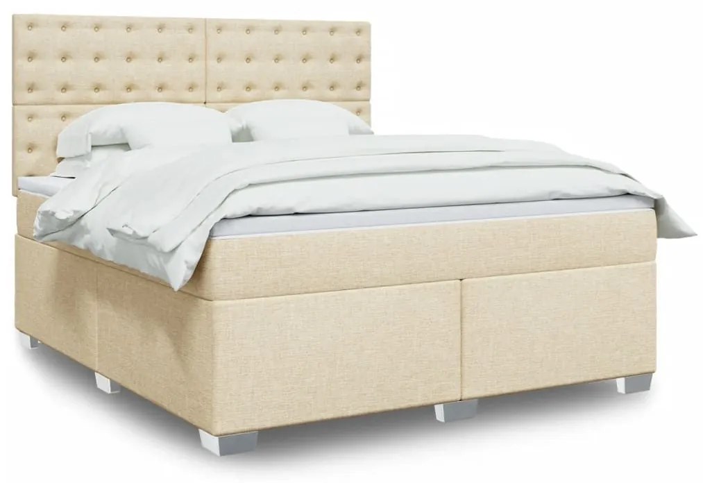 Κρεβάτι Boxspring με Στρώμα Κρεμ 180x200 εκ. Υφασμάτινο - Κρεμ