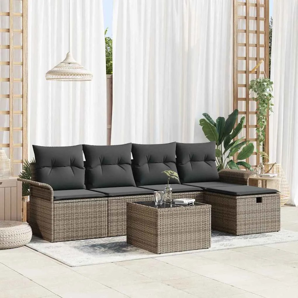 vidaXL Σετ Καναπέ Κήπου 6 pcs Γκρι 251 x 117 x 85 εκ. Πολυ ράταν