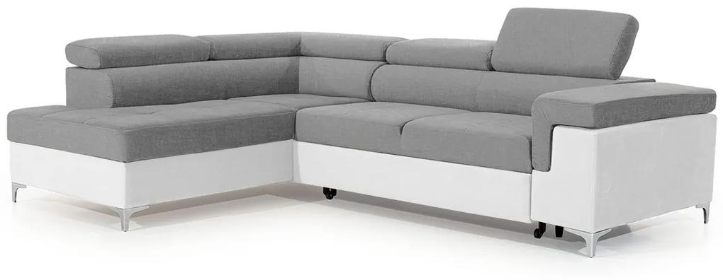 Γωνιακός καναπές κρεβάτι Trego, με αποθηκευτικό χώρο, Γκρί με λευκό 274x98x202cm-Αριστερή πλευρά-BOG7395