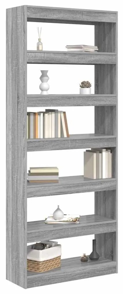 vidaXL Βιβλιοθήκη Άλλο Γκρι sonoma 80 x 30 x 198 εκ Επεξεργασμένο ξύλο