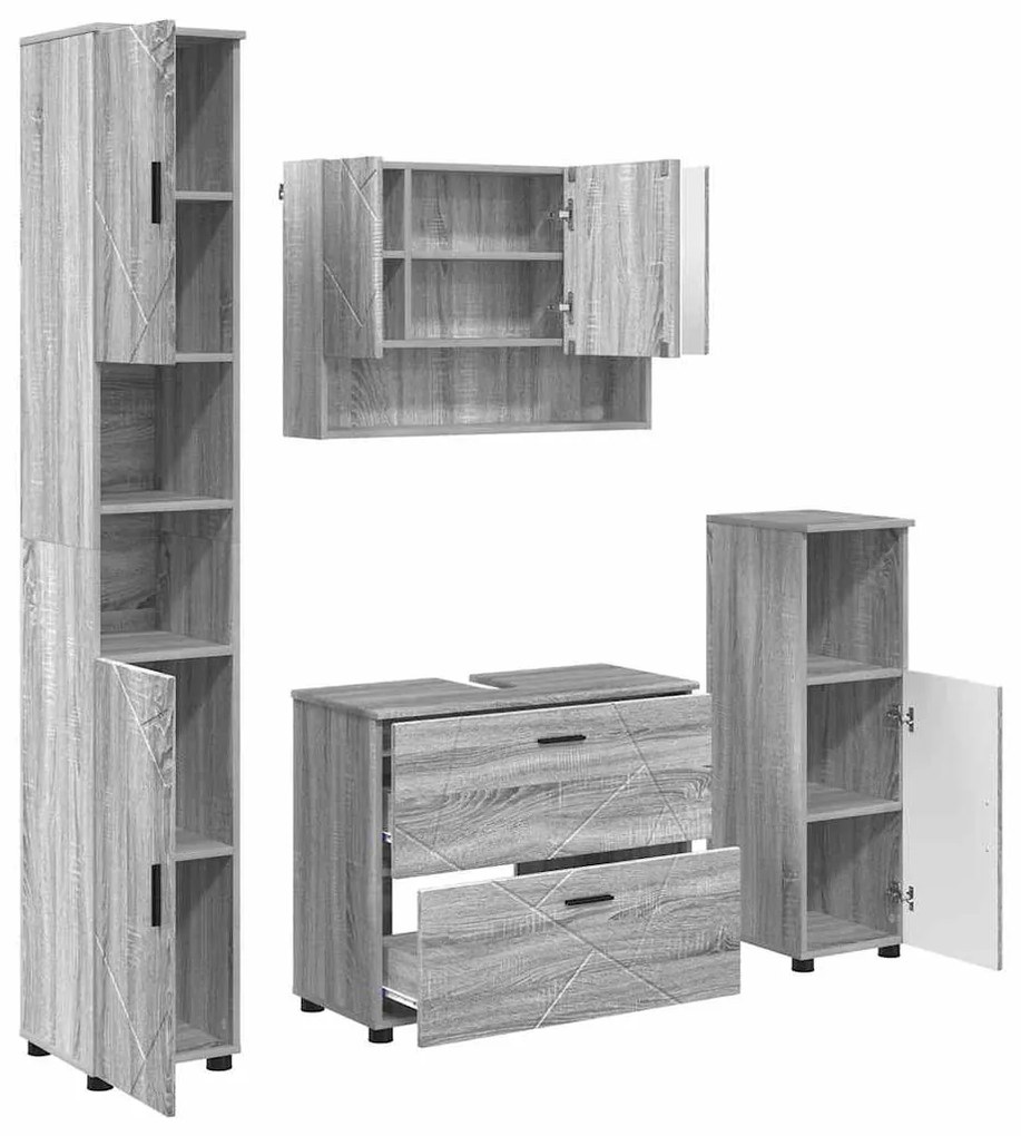 vidaXL Σετ Επίπλων Μπάνιου με συρτάρι με ράφι 4 pcs Γκρίζο Σονομα