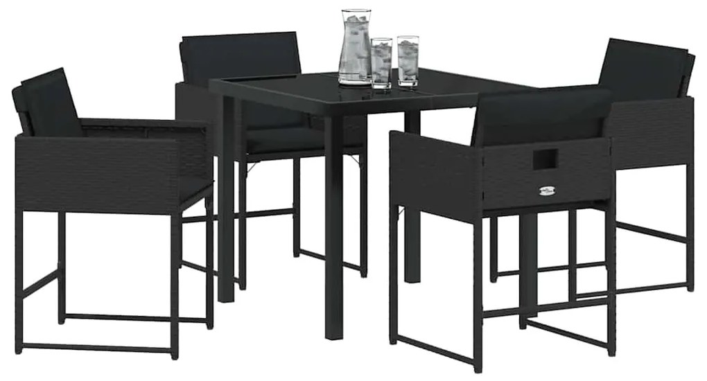 vidaXL Σέτ φαγητού για κήπο με μαξιλάρι 5 pcs Μαύρο Πολυ ράταν