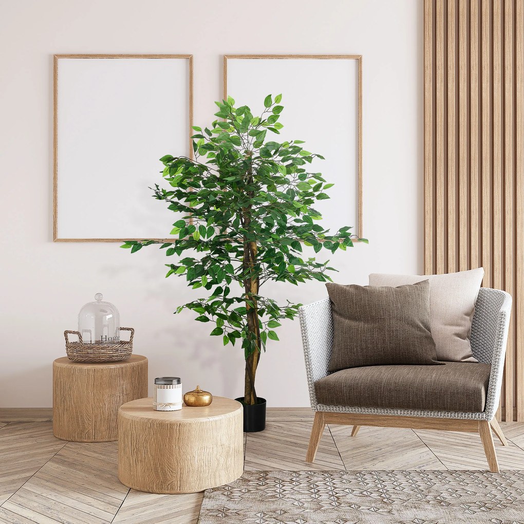 Τεχνητό δέντρο Ficus, ρεαλιστικό, ύψος 150 cm, με γλάστρα, Πράσινο