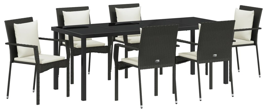 vidaXL Σετ Γευμάτων Κήπου 7 pcs Μαύρο 200 x 80 x 73 εκ PE Ρατάν