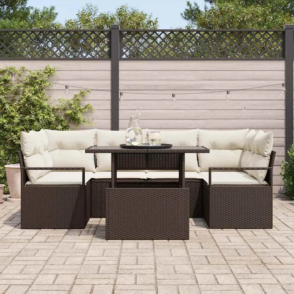vidaXL Σετ Καναπέ Κήπου με αποθήκευση 7 pcs Καφέ Πολυ ράταν
