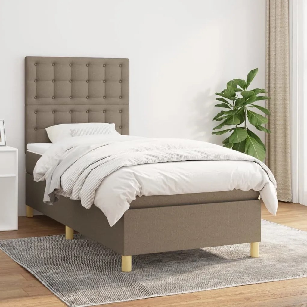 Κρεβάτι Boxspring με Στρώμα Taupe 90x200 εκ. Υφασμάτινο - Μπεζ-Γκρι