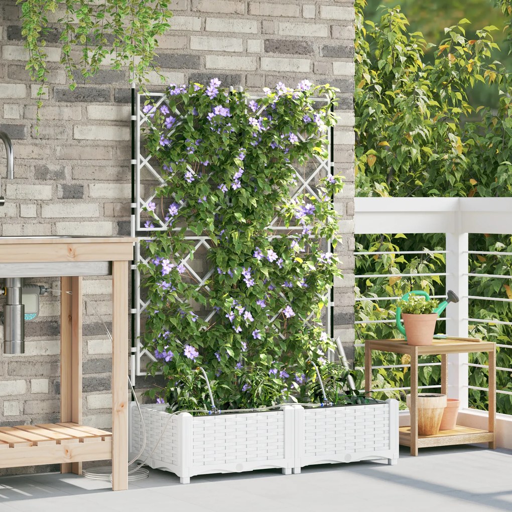 vidaXL Ζαρντινιέρες κήπου Καφασωτό Λευκό 80 x 40 x 126 cm Πλαστικό