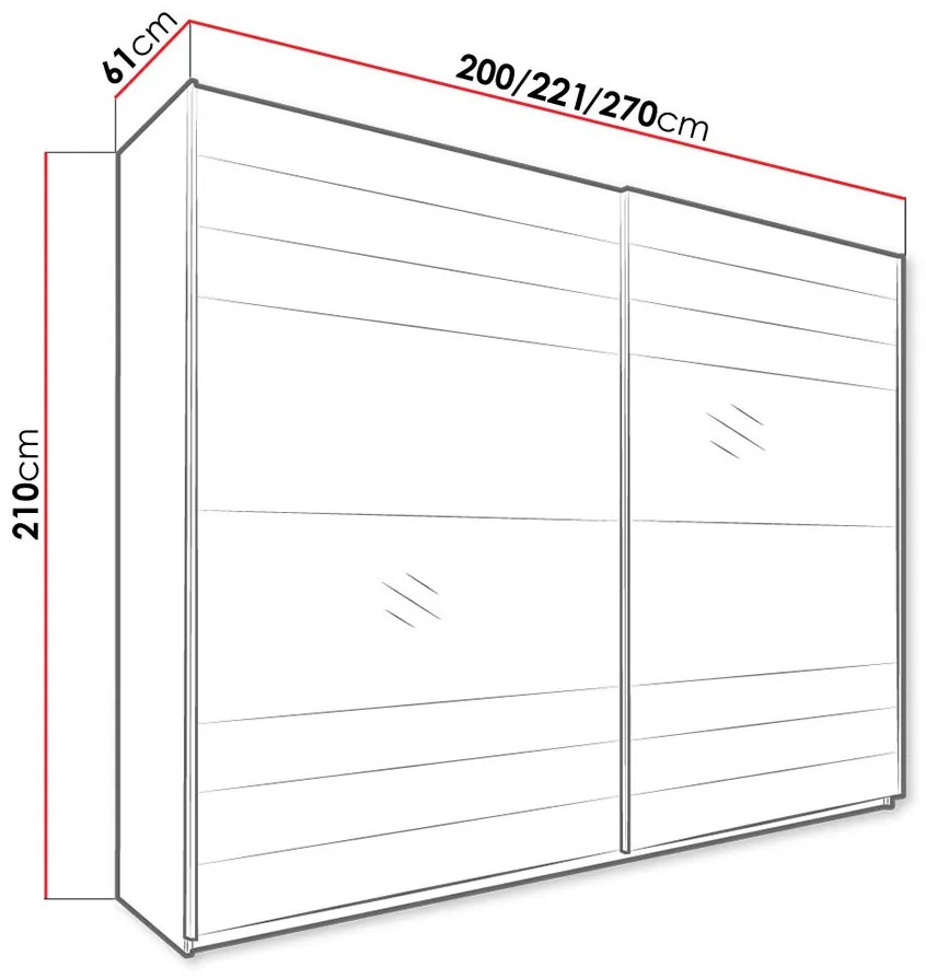 Ντουλάπα συρόμενη Kappa με Καθρέπτες-Carbon-200 x 61 x 210 εκ.