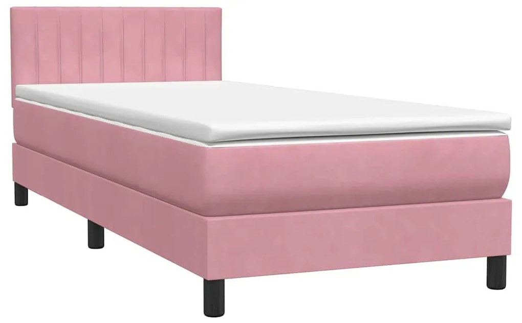 Κρεβάτι Boxspring με Στρώμα Ροζ 90x220 εκ. Βελούδινο - Ροζ