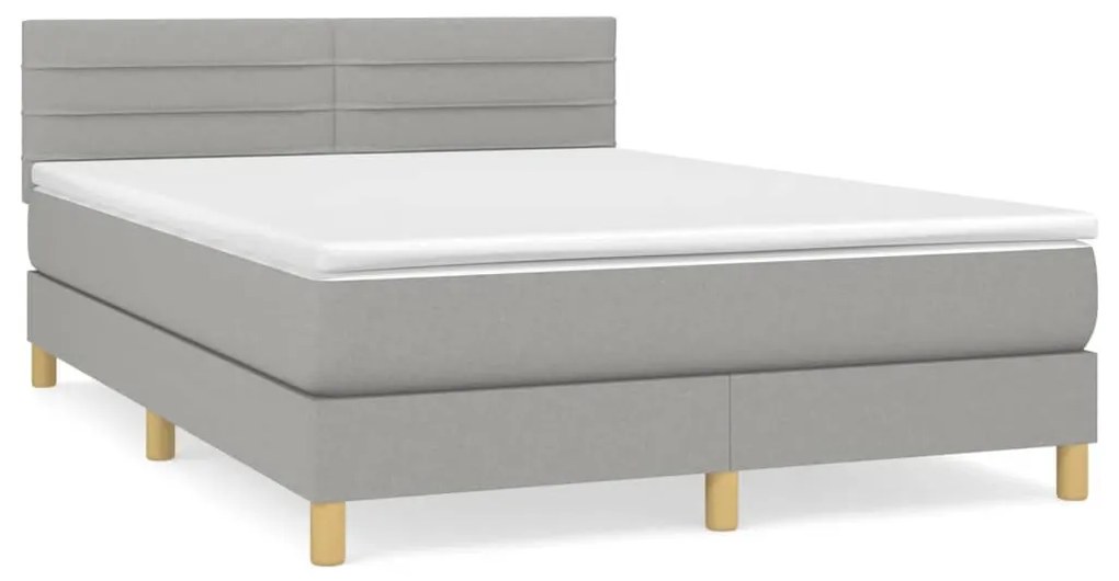 Κρεβάτι Boxspring με Στρώμα Ανοιχτό Γκρι 140x190 εκ. Υφασμάτινο - Γκρι