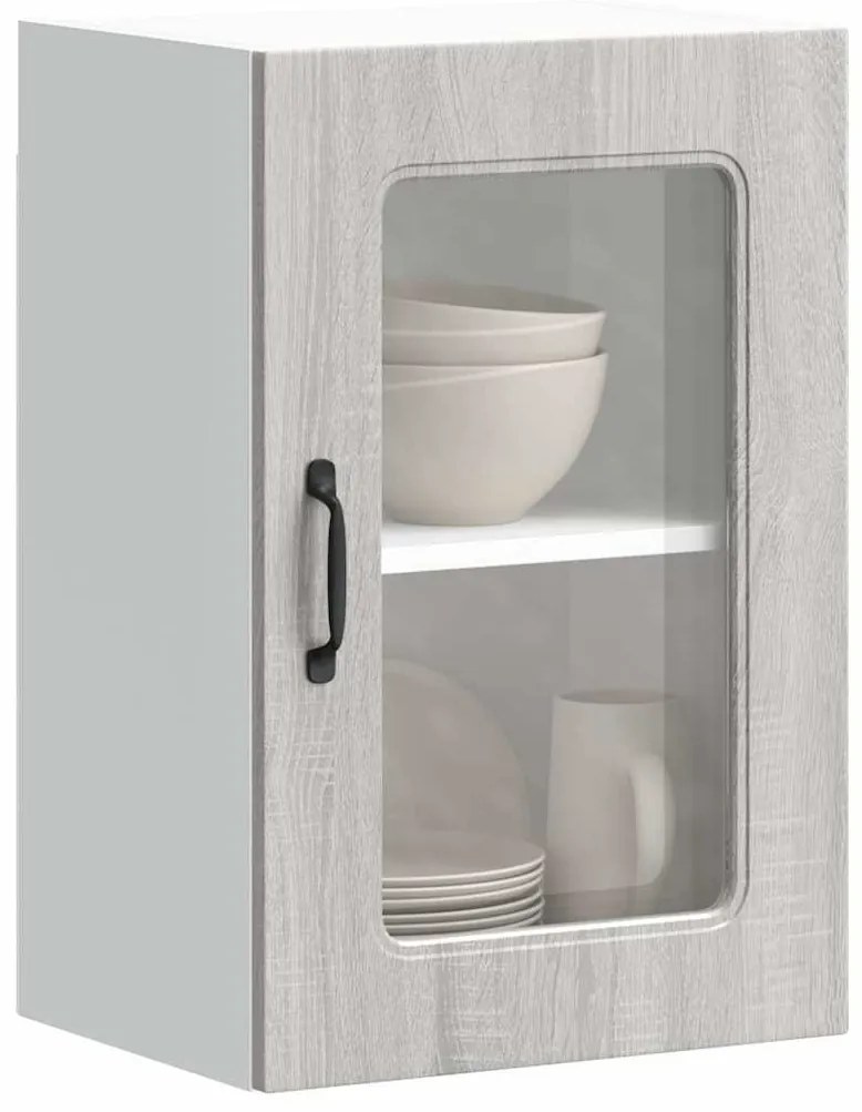 Ντουλάπι Κουζίνας με Γυάλινη Πόρτα "Kalmar" Γκρι Ξύλο Sonoma Μηχανικής Επεξεργασίας