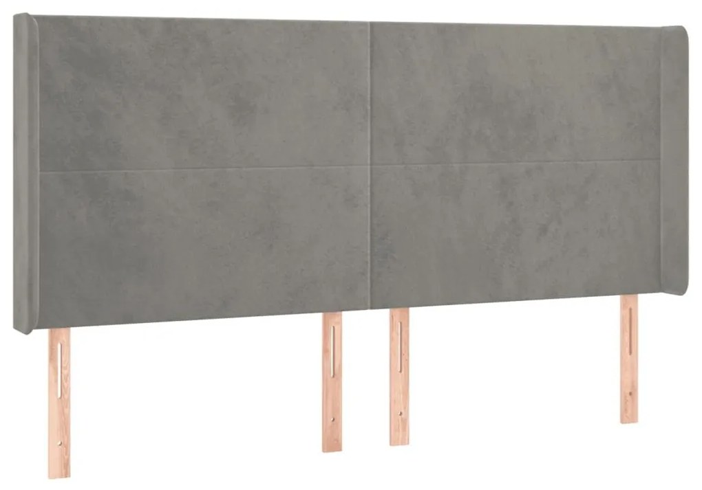 Κεφαλάρι με Πτερύγια Ανοιχτό Γκρι 163x16x118/128 εκ. Βελούδινο - Γκρι