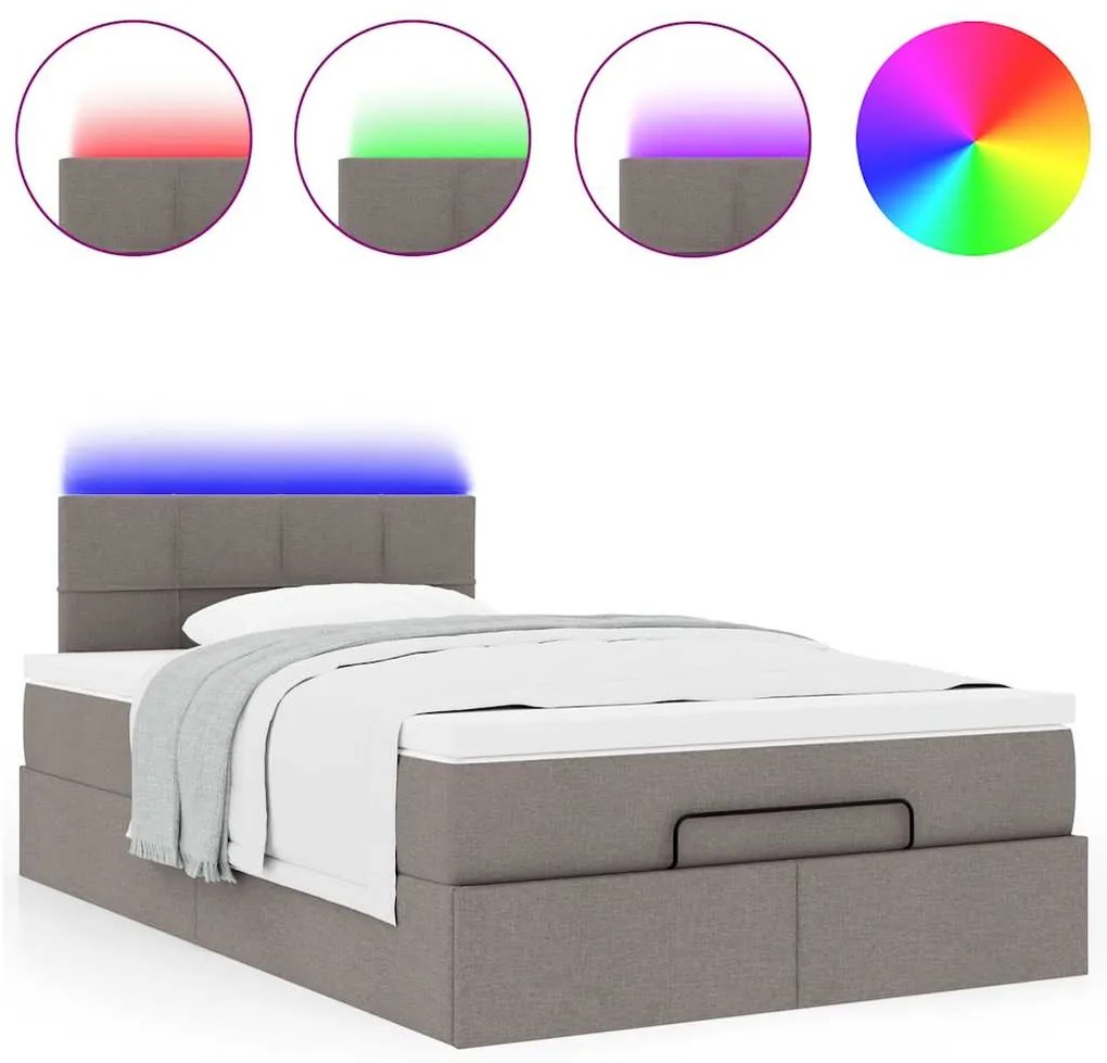 vidaXL Οθωμανικό κρεβάτι με στρώμα & LEDs Taupe 120x190cm ύφασμα