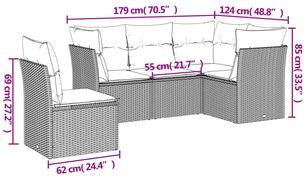 vidaXL Σετ Καναπέ Κήπου 5 Τεμαχίων Μαύρο Συνθετικό Ρατάν με Μαξιλάρια