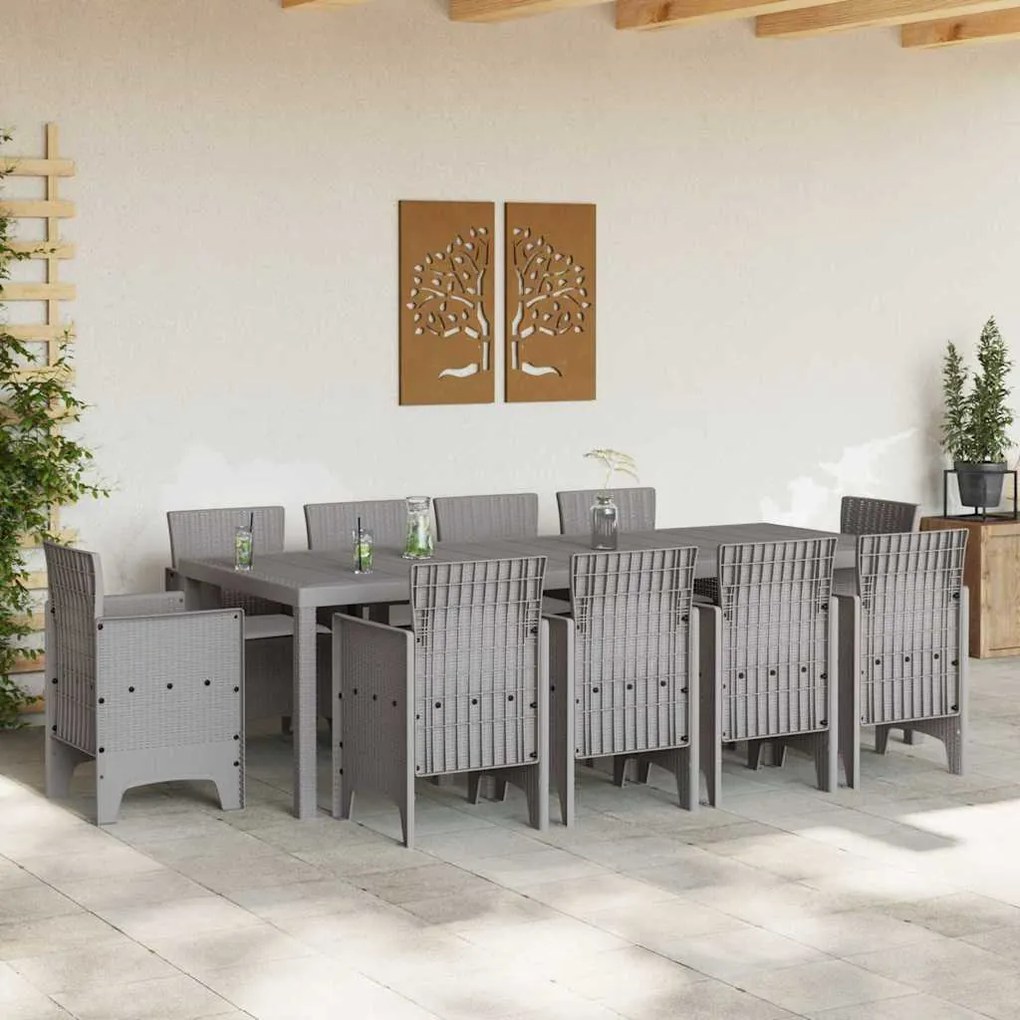 vidaXL Σέτ φαγητού για κήπο 11 pcs Ανοιχτό γκρι Rattan Polt