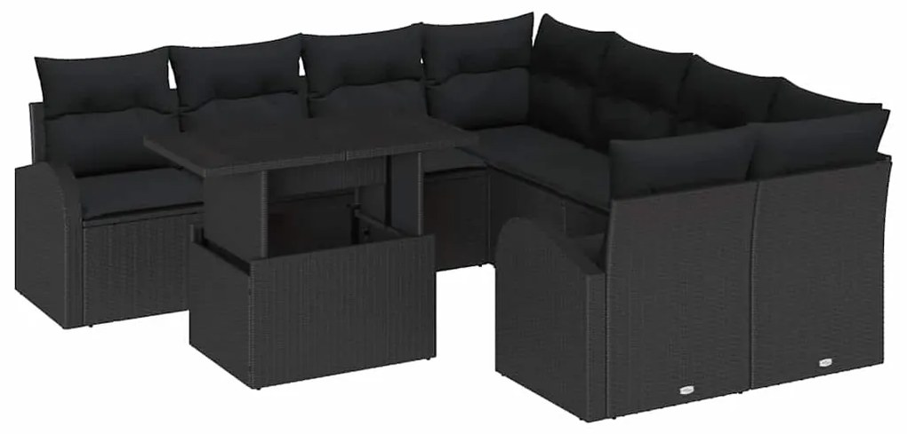 vidaXL Σετ Καναπέ Κήπου με μαξιλάρι 9 pcs Μαύρο Πολυ ράταν