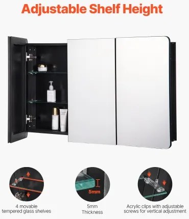 VEVOR Medicine Cabinet 25.5&quot; x 40&quot; Mirror Medicine Cabinet Adjustable Shelves