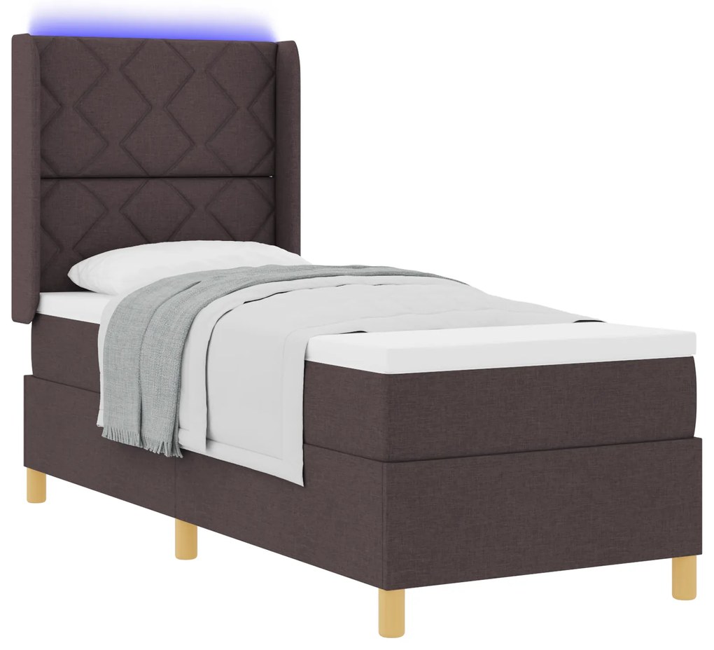 vidaXL Κρεβάτι Box Spring με Στρώμα & LED Καφέ Σκούρο 80x200 εκ. Ύφασμα