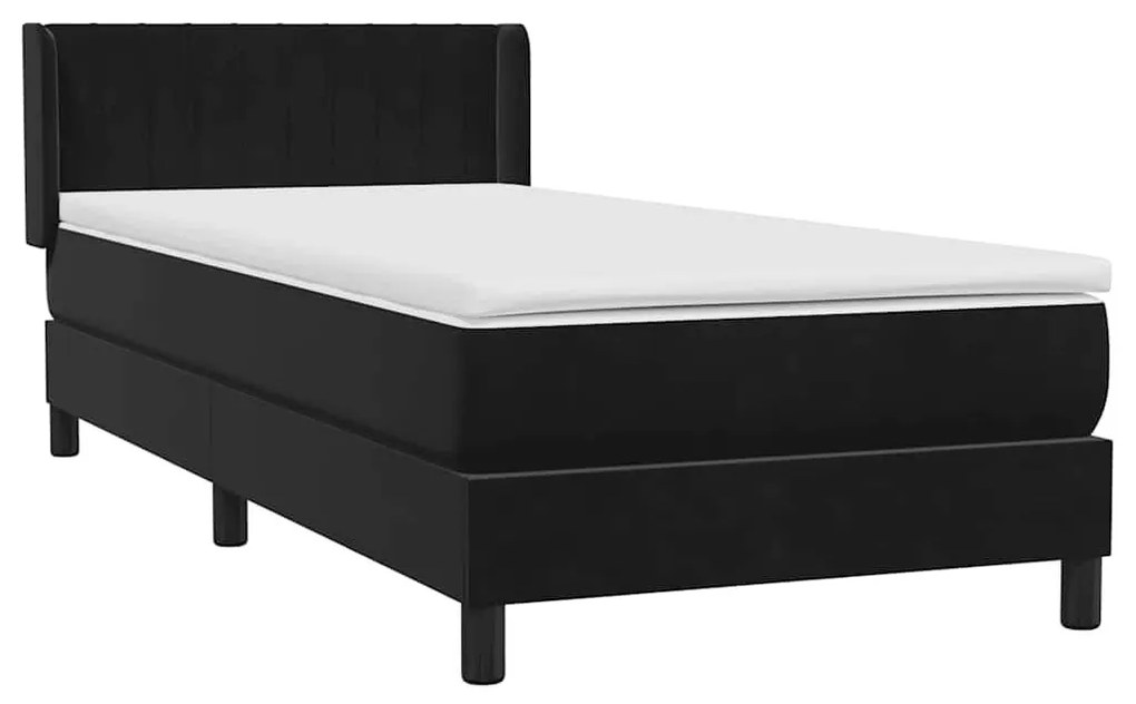 Κρεβάτι Boxspring με Στρώμα Μαύρο 80x220 εκ. Βελούδινο - Μαύρο