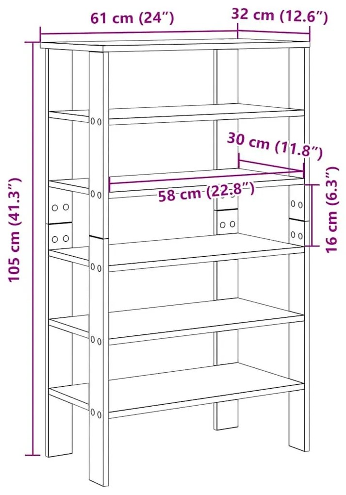 Ράφι παπουτσιών καφέ δρυς 61x32x105 cm Κατασκευασμένο ξύλο - Καφέ