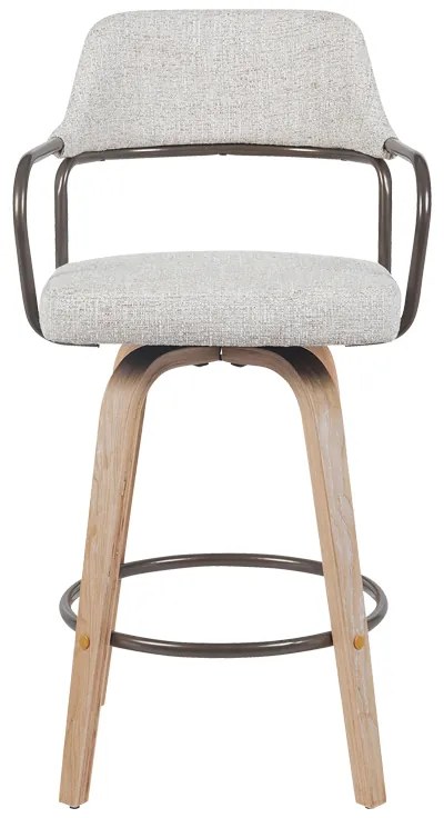 Σκαμπό μπαρ Tertia pakoworld περιστρεφόμενο μεσαίου μεγέθους μέταλλο-ξύλο με ύφασμα σε μπεζ-καφέ απόχρωση 54x52x98εκ