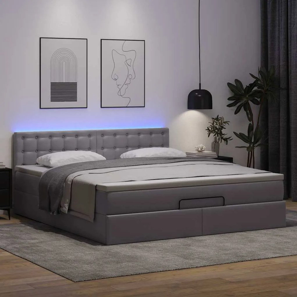Οθωμανικό κρεβάτι με στρώματα &amp; LEDs Γκρι Faux Leather 3312170