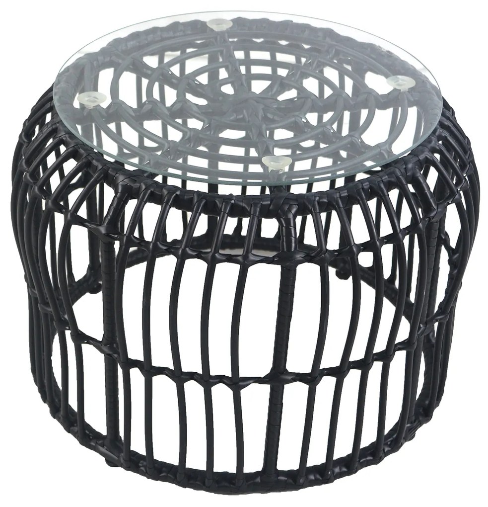 Τραπεζάκι Κήπου ALBIUS Μαύρο Rattan/Μέταλλο/Γυαλί Φ50x35cm - 14510027