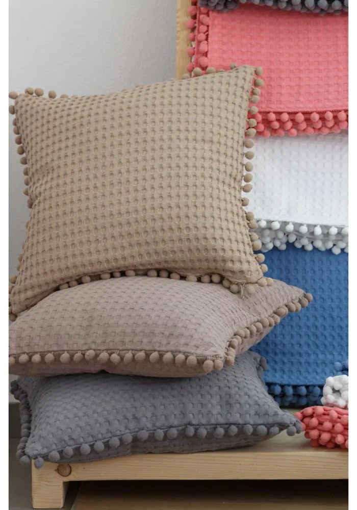 Διακοσμητική Μαξιλαροθήκη Waffle Cubic Pom Pom Σπαγγί 45x45 - Borea Home