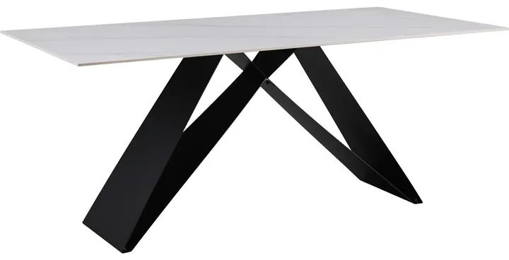Τραπέζι Meja pakoword Sintered stone λευκό με μεταλλικά πόδια σε μαύρη απόχρωση 180x90x76εκ 180x90x76 εκ.