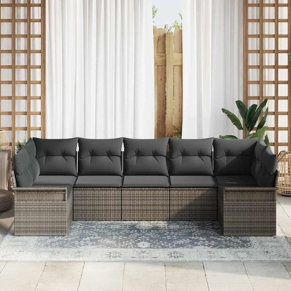 vidaXL Σετ Καναπέ Κήπου με μαξιλάρι 7 pcs Γκρι Πολυ ράταν