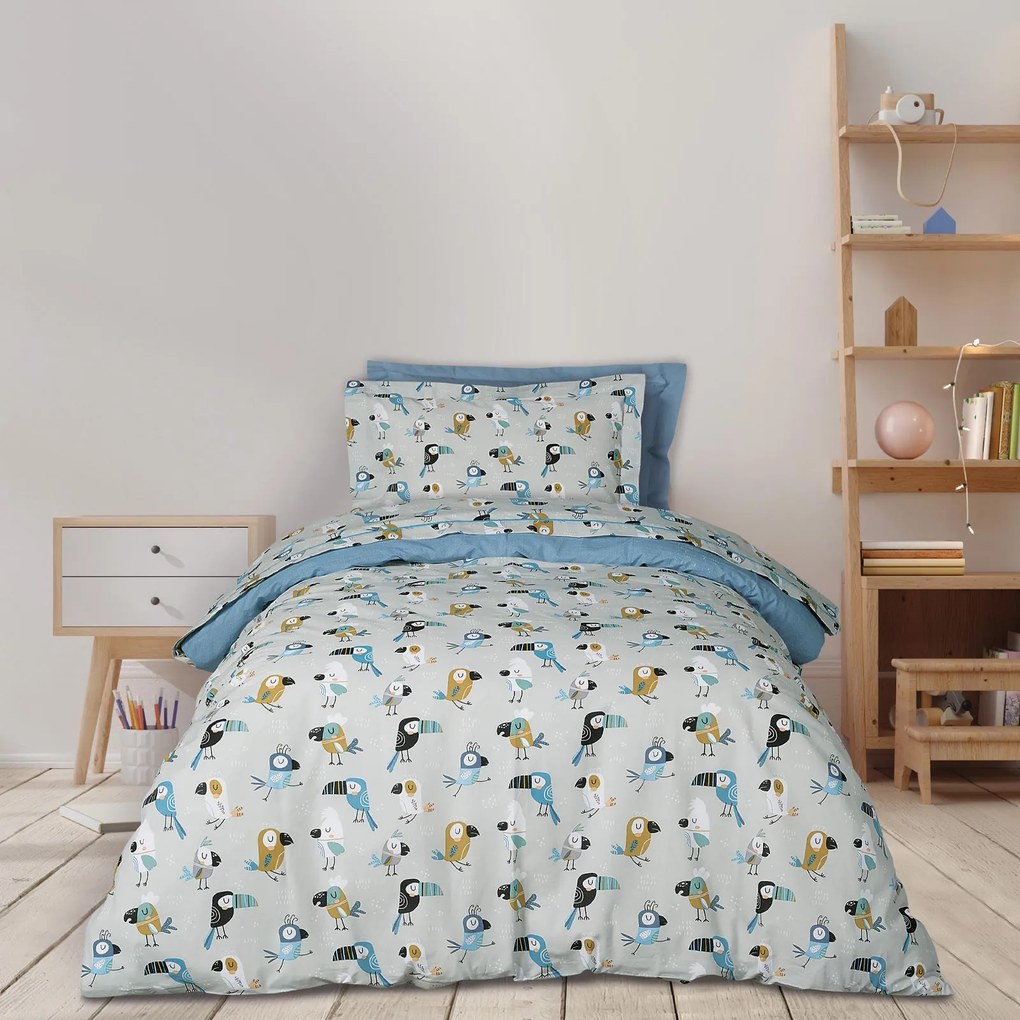 Σετ Σεντόνια Βαμβακερά Μονά 170x240εκ. Kid Line 4914 Μπλε-Γκρι-Μέντα Das Kids