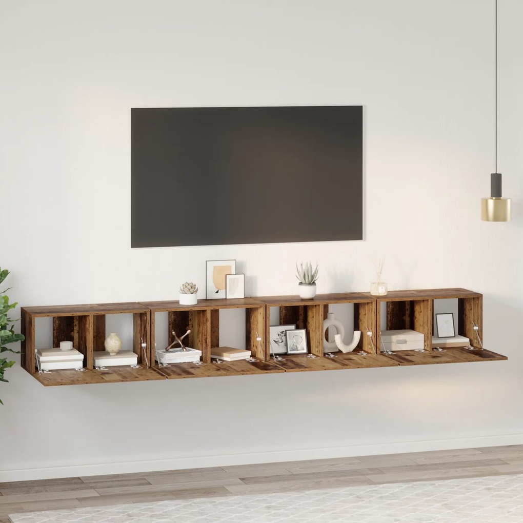 vidaXL Σετ επίπλου τηλεόρασης με αποθήκευση με πόρτα 4 pcs Παλιό ξύλο