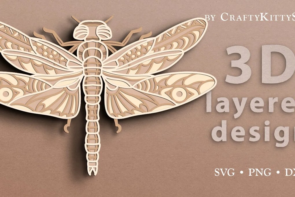 Intra απο ξύλο plywood Χρώμα wenge 3mm-4mm πάχος - Dragonfly 3D Layered Cut Δίασταση 30x20 cm INTRAFABR-46443198