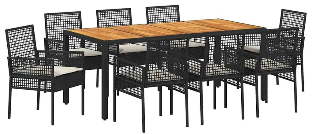 vidaXL Σετ Τραπεζαρίας 9 pcs Μαύρο Μέταλλο και ξύλο