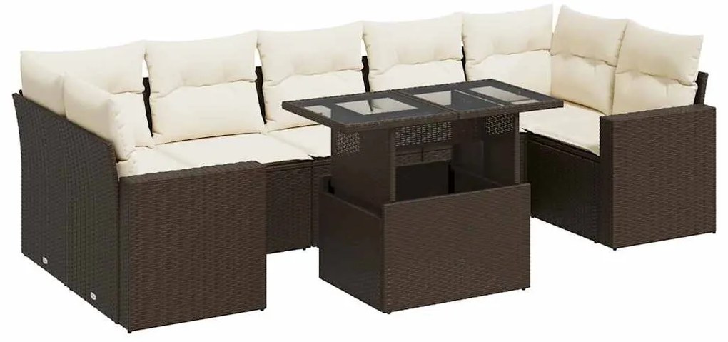 vidaXL Σαλόνι Κήπου Σετ 8 Τεμαχίων Καφέ Συνθετικό Ρατάν με Μαξιλάρια