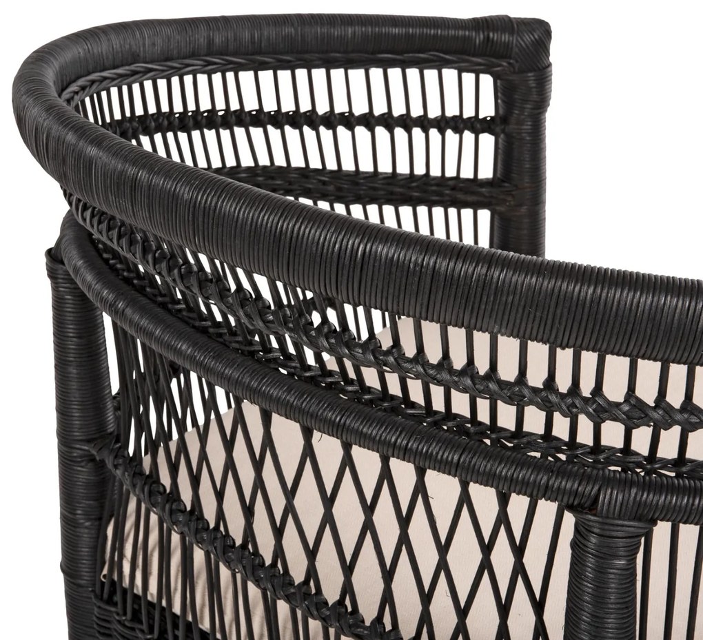 Καρέκλα - Πολυθρόνα MALAWI C9635.03 Ξύλο Μαόνι με Rattan Μαύρο και Λευκό Μαξιλάρι 80x70x86Υεκ. 80x70x86 εκ.