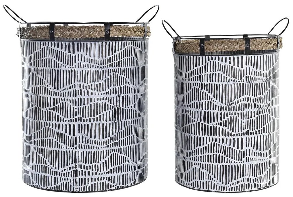 Σετ Καλαθιών DKD Home Decor Λευκό Καφέ Μαύρο Σχοινί Σίδερο 4 κιλά (2 Τεμάχια)