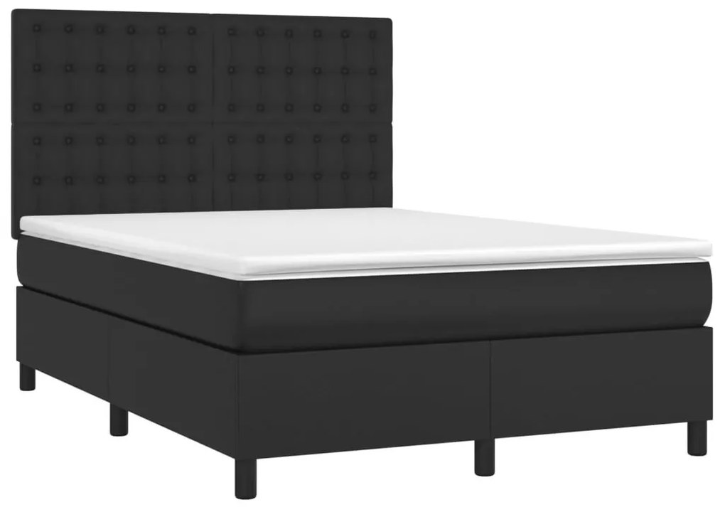 Κρεβάτι Boxspring με Στρώμα Μαύρο 140x190εκ.από Συνθετικό Δέρμα - Μαύρο