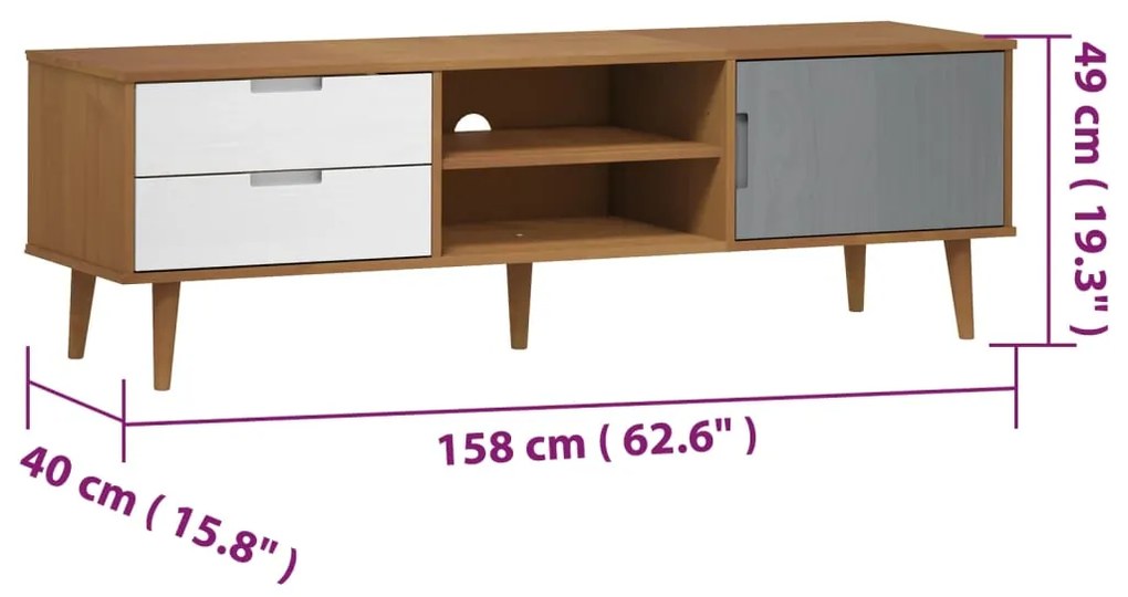 Έπιπλο Τηλεόρασης MOLDE Καφέ 158x40x49 εκ. Μασίφ Ξύλο Πεύκου - Καφέ