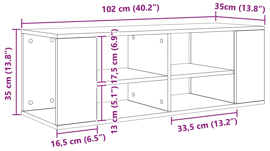 vidaXL Τοίχου Ντουλάπι Τηλεόρασης Μαύρη δρυς 102 x 35 x 35 cm